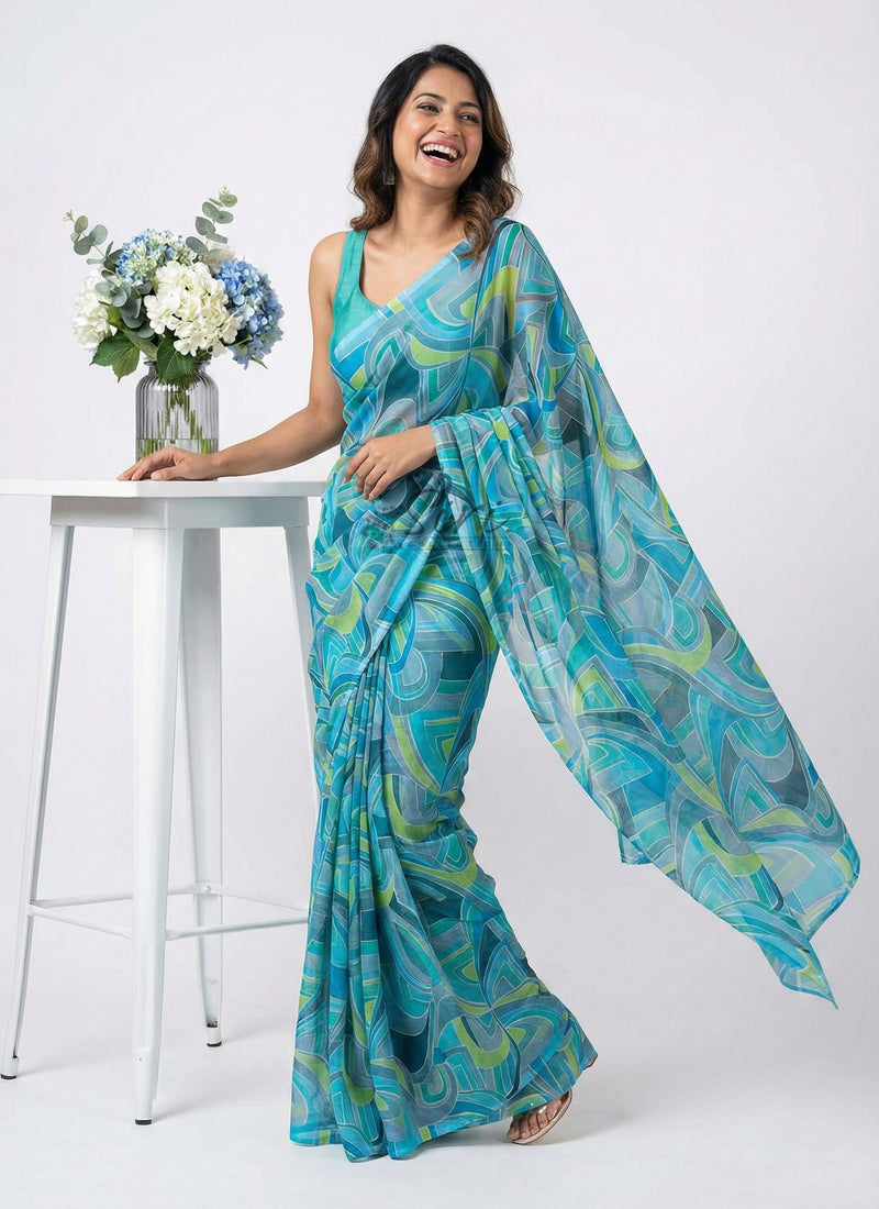 Latest Beautiful Printed Nara Chiffon Saree with Blouse