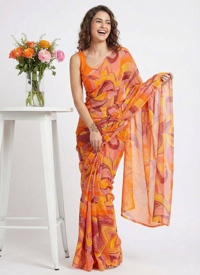 Latest Beautiful Printed Nara Chiffon Saree with Blouse