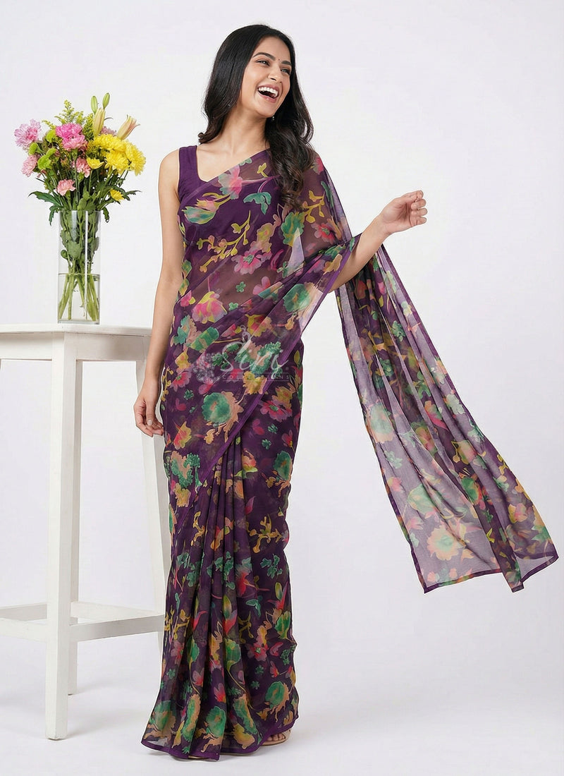 Latest Beautiful Printed Nara Chiffon Saree