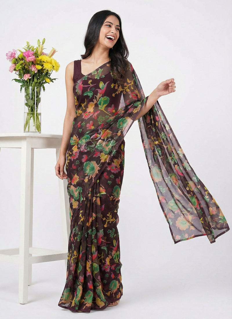 Latest Beautiful Printed Nara Chiffon Saree