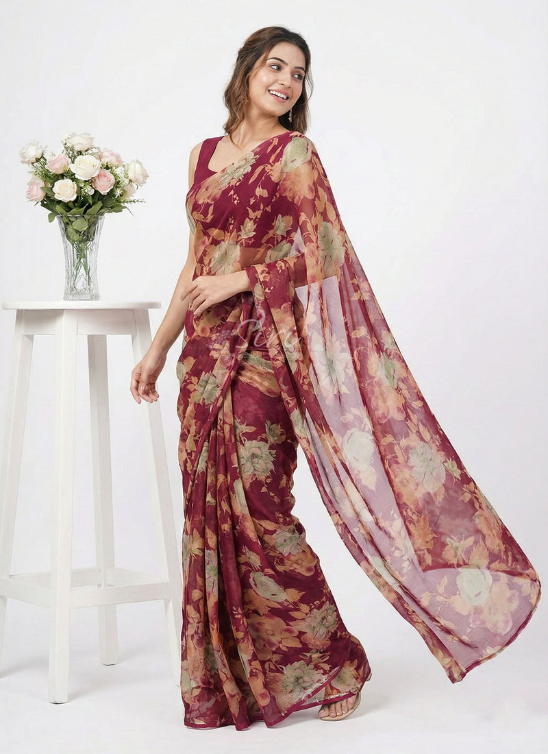 Latest Beautiful Printed Nara Chiffon Saree