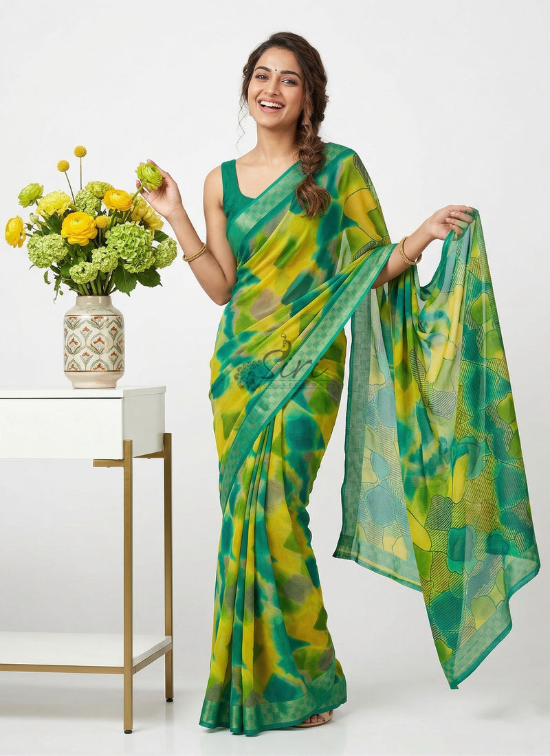 Latest Beautiful Multi Colour Printed Chiffon Saree