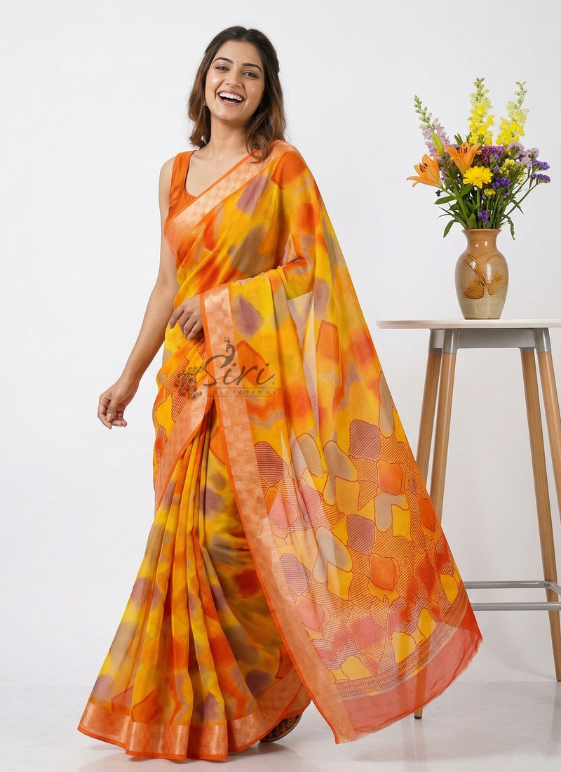 Latest Beautiful Multi Colour Printed Chiffon Saree