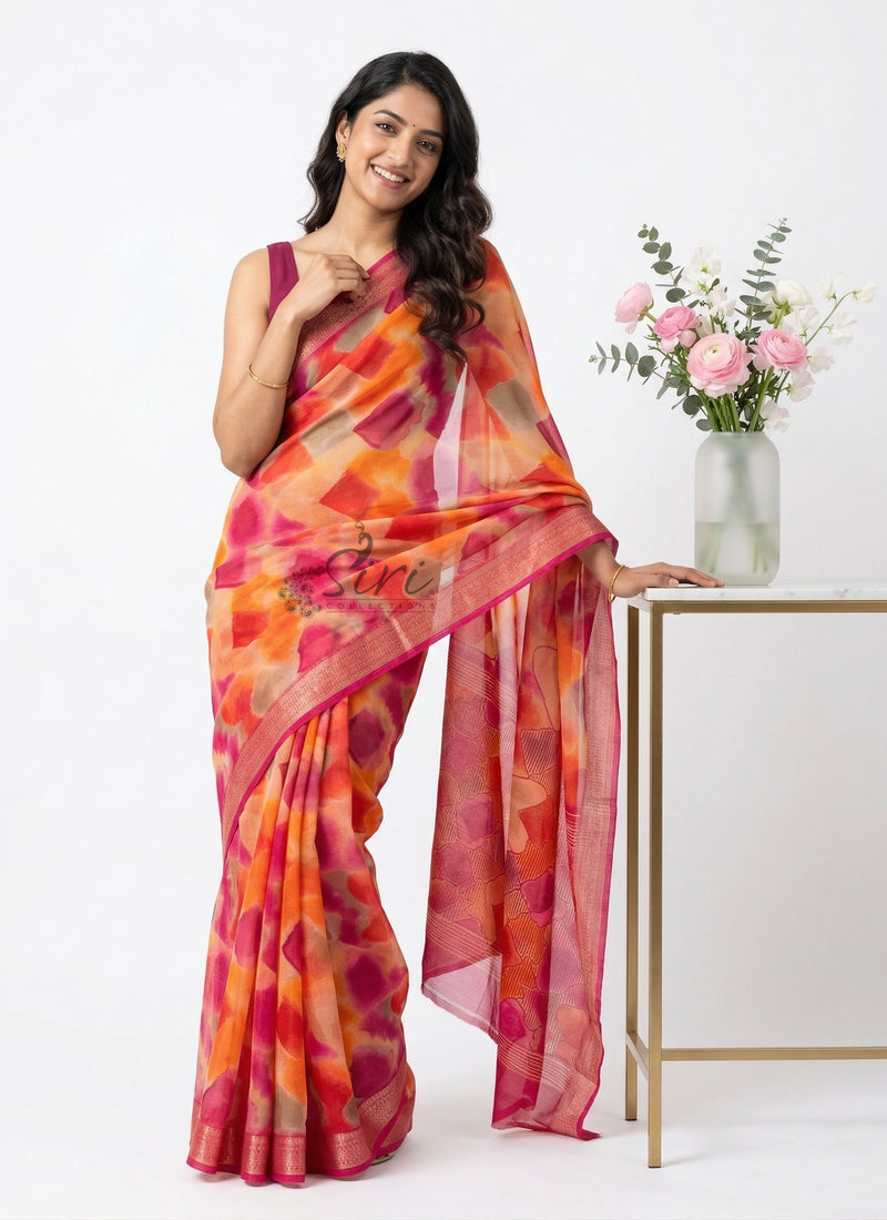 Latest Beautiful Multi Colour Printed Chiffon Saree