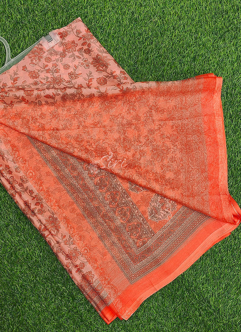Latest Beautiful Printed Chiffon Saree with Blouse