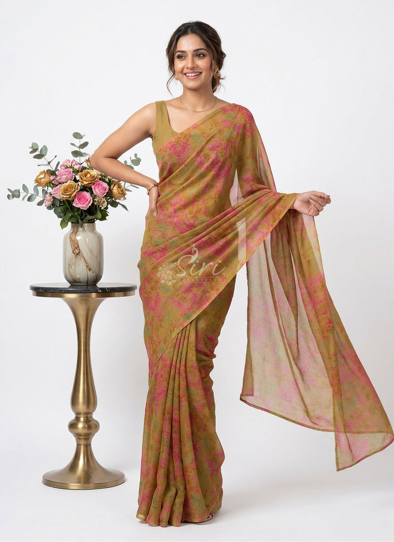 Latest Beautiful Printed Floral Nara Chiffon Saree