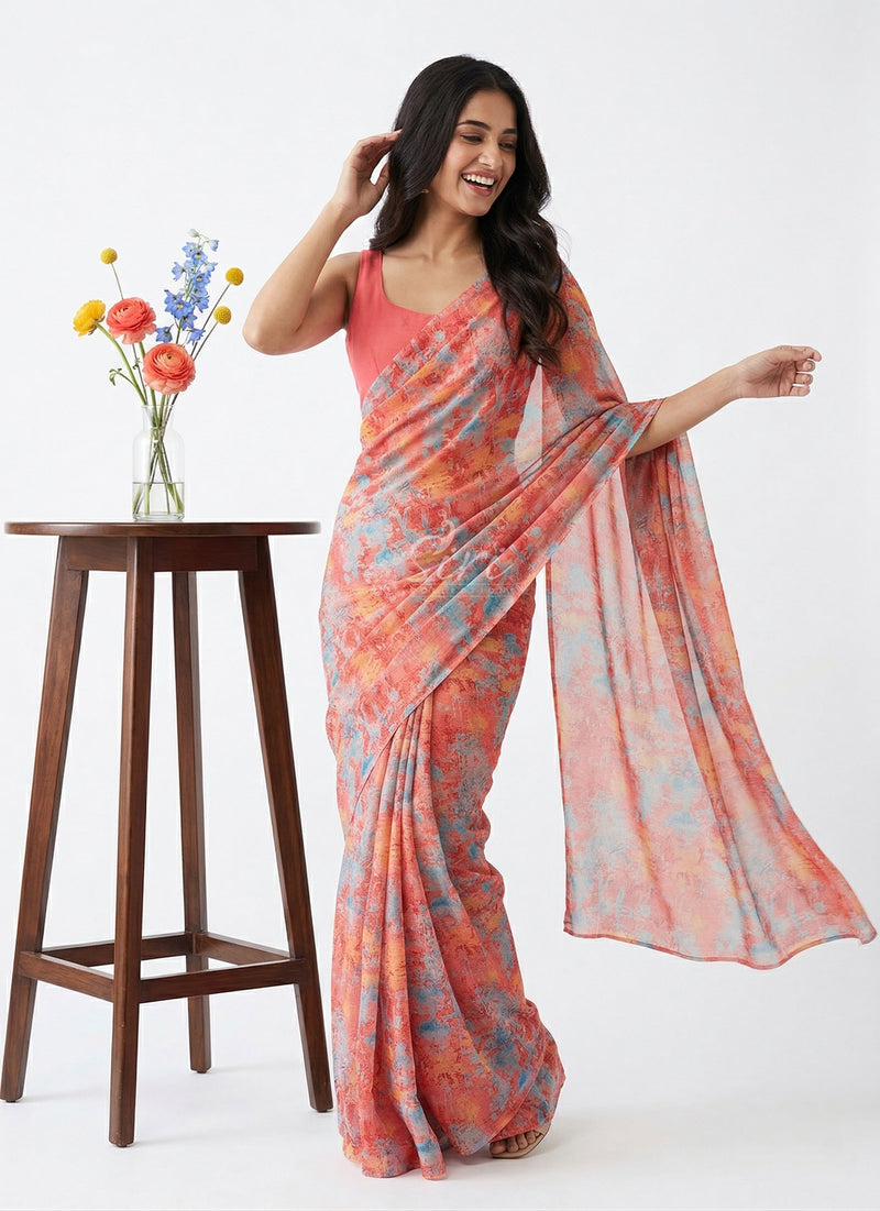 Latest Beautiful Printed Floral Nara Chiffon Saree