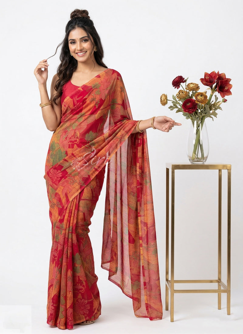 Latest Beautiful Printed Floral Nara Chiffon Saree
