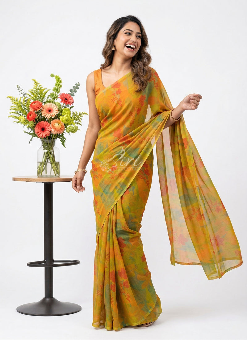 Latest Beautiful Printed Floral Nara Chiffon Saree