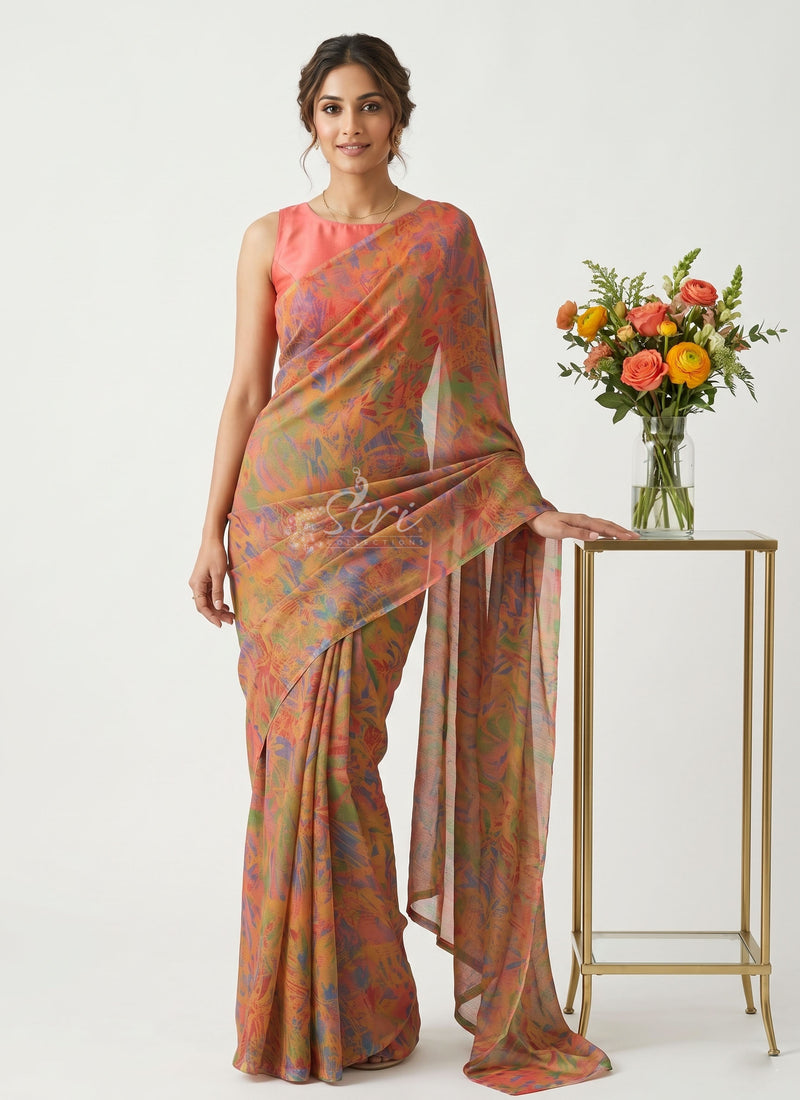Latest Beautiful Printed Nara Chiffon Saree