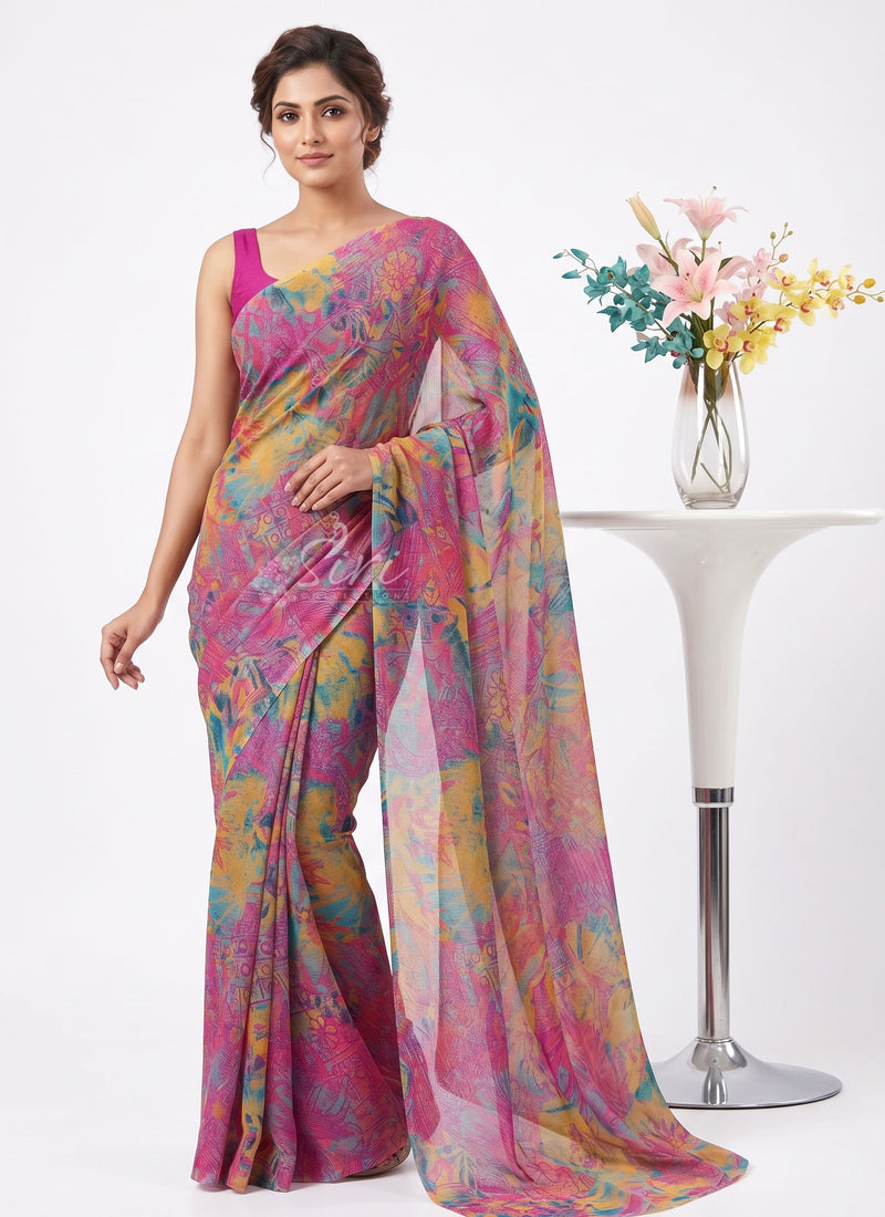 Latest Beautiful Printed Nara Chiffon Saree