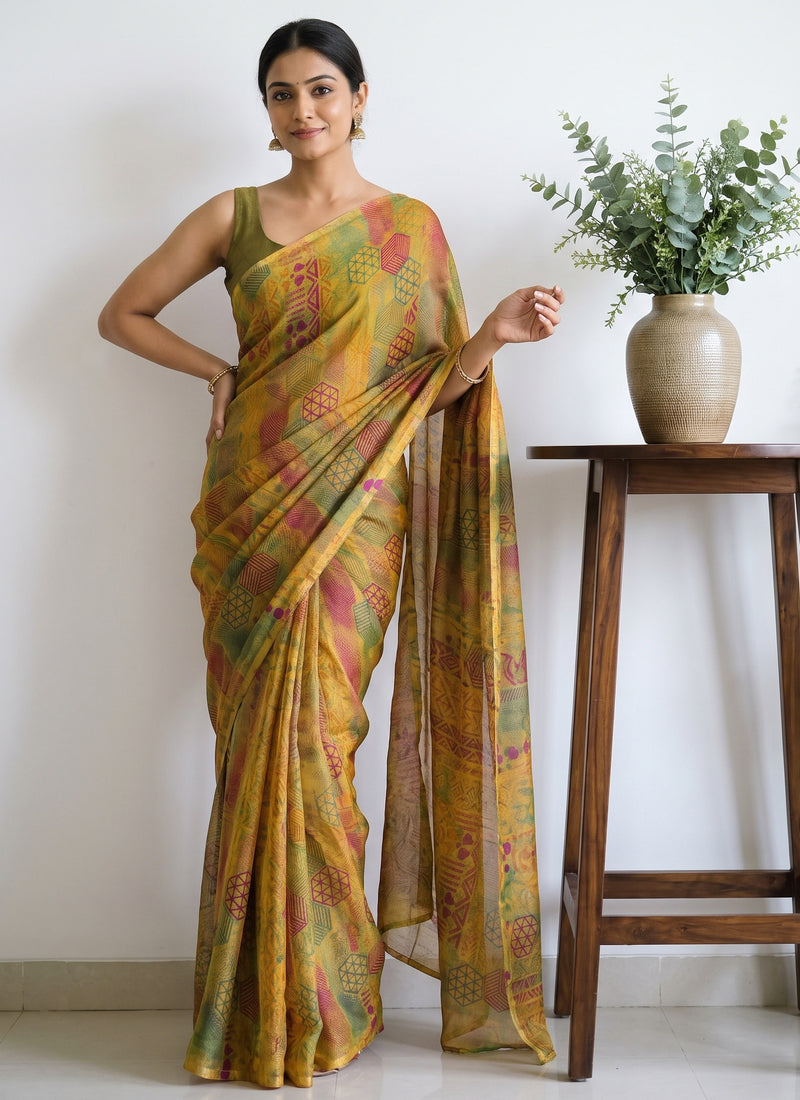 Latest Beautiful Printed Nara Chiffon Saree without Blouse
