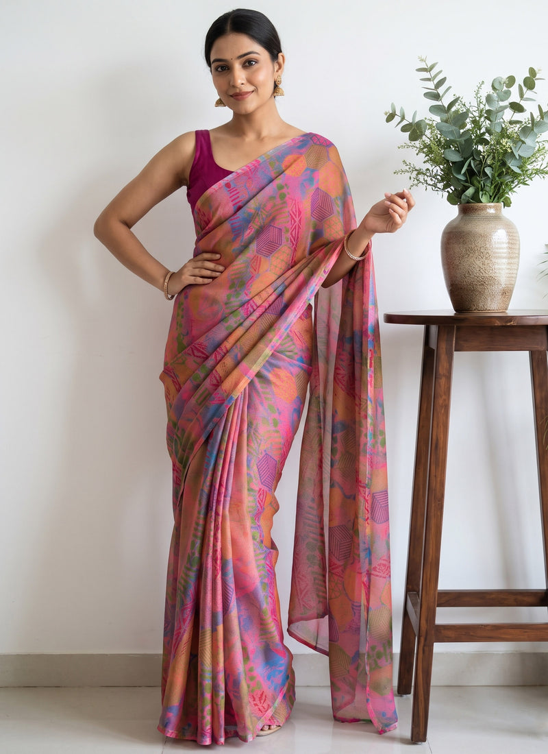 Latest Beautiful Printed Nara Chiffon Saree without Blouse