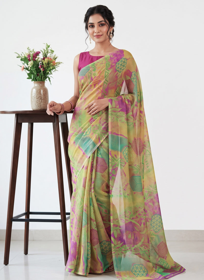 Latest Beautiful Printed Nara Chiffon Saree without Blouse