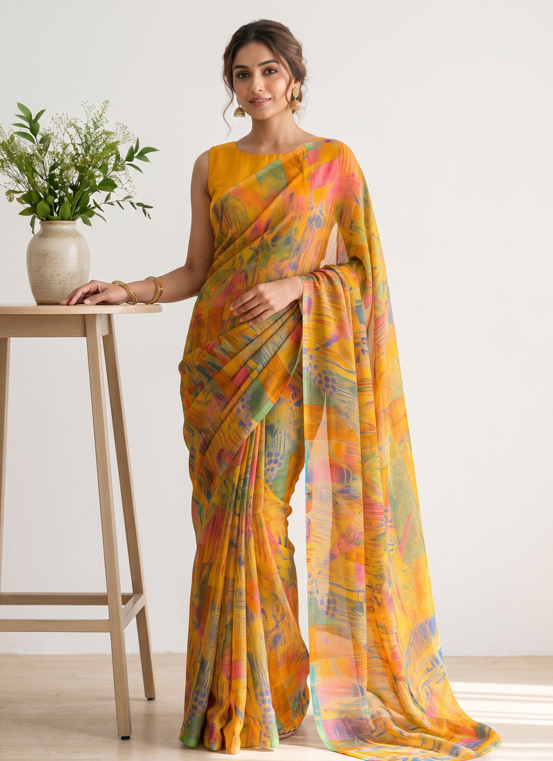 Latest Beautiful Printed Nara Chiffon Saree without Blouse