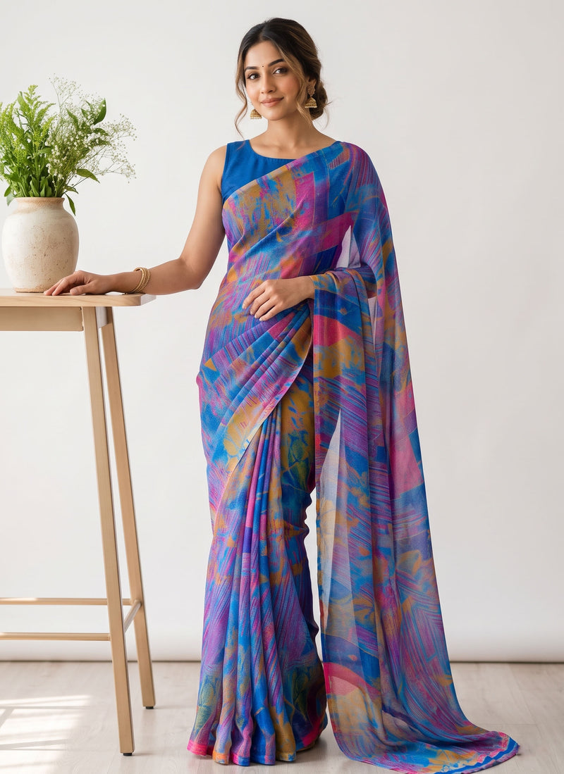 Latest Beautiful Printed Nara Chiffon Saree without Blouse
