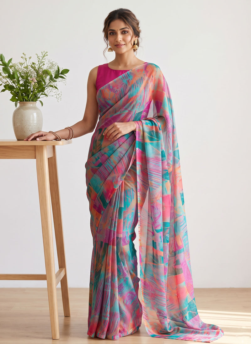Latest Beautiful Printed Nara Chiffon Saree without Blouse