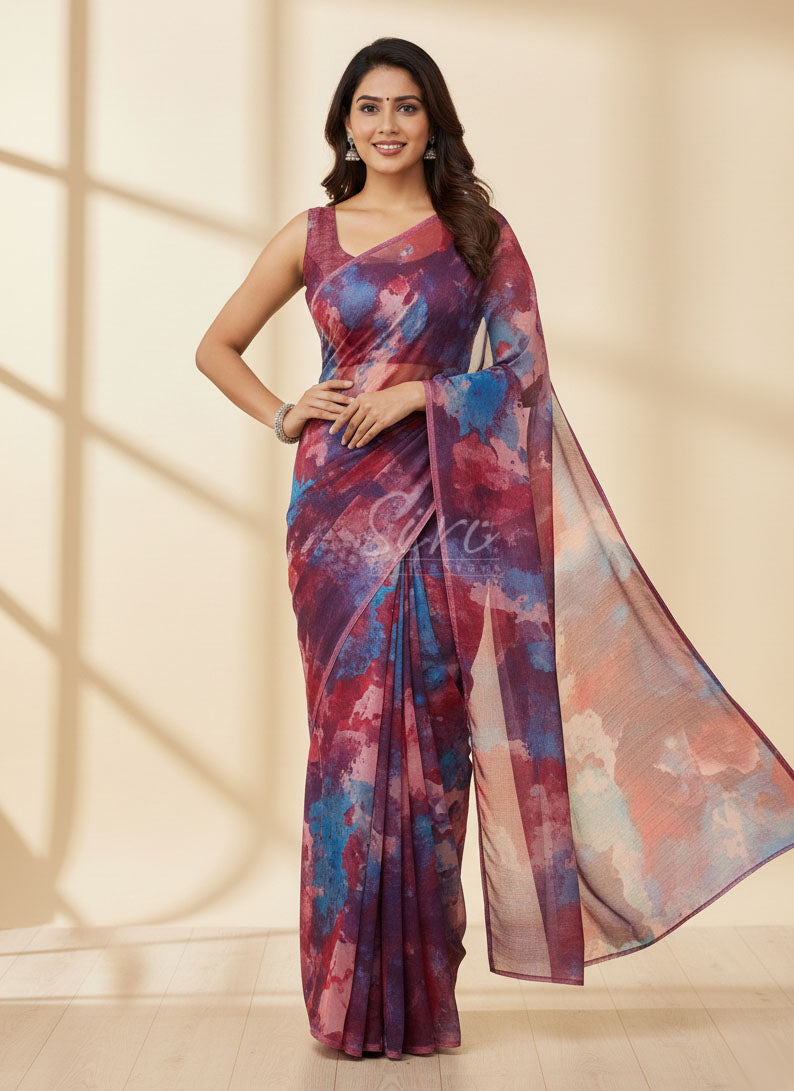 Latest Beautiful Printed Floral Chiffon Saree