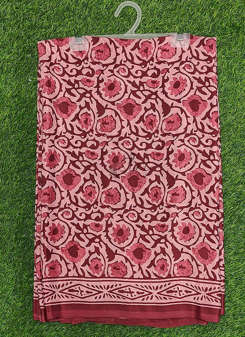 Beautiful Floral Printed Crepe Silk Saree