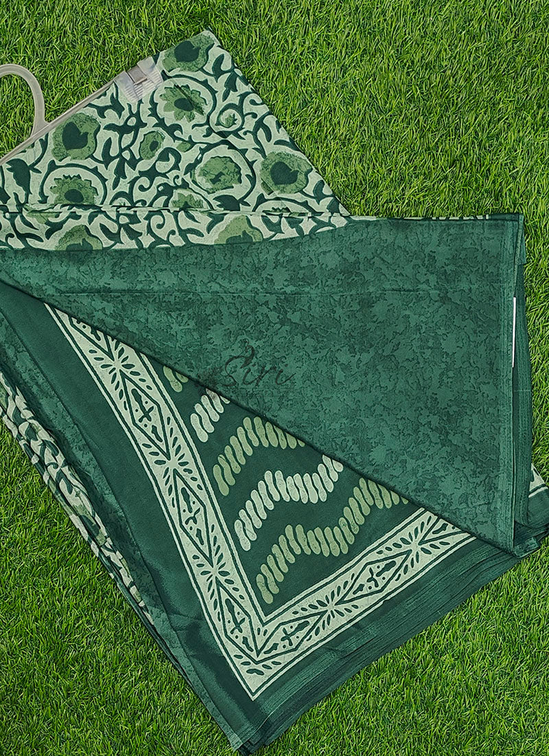 Beautiful Floral Printed Crepe Silk Saree