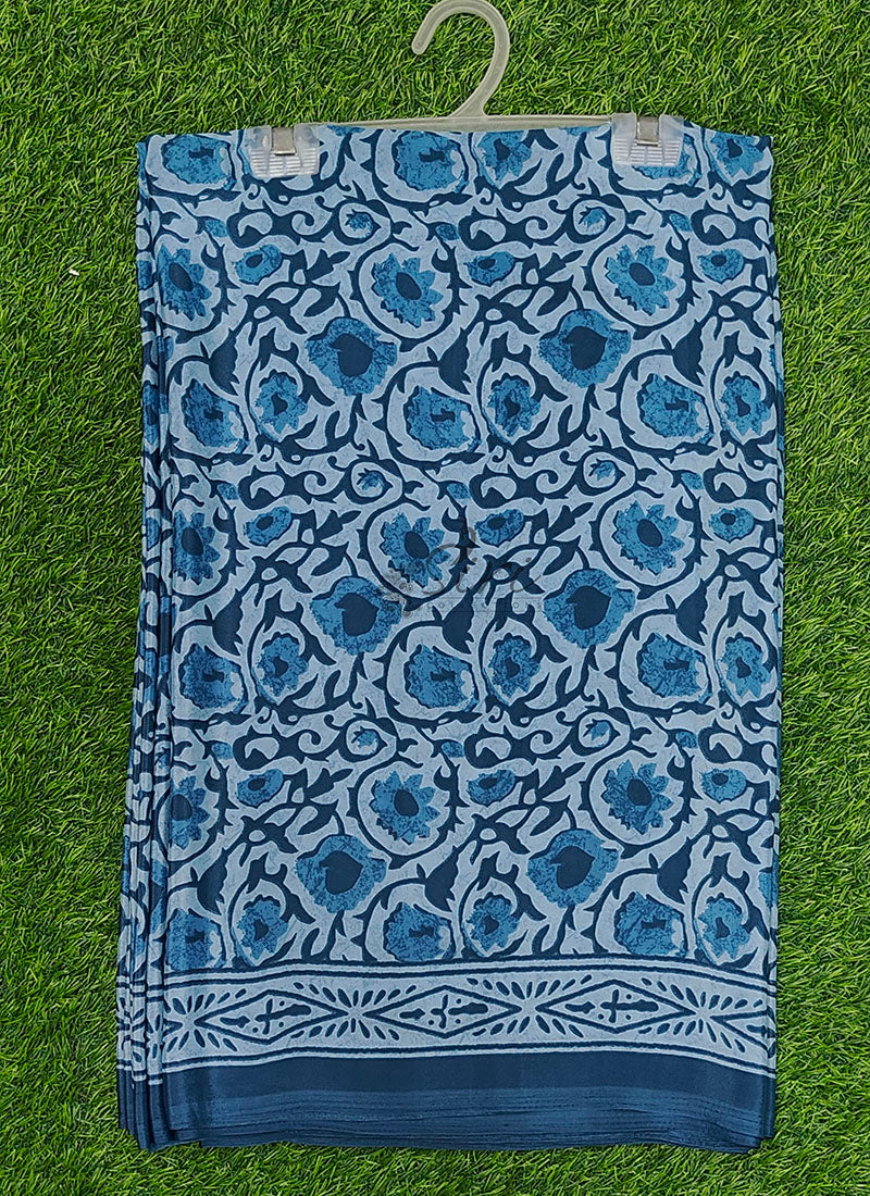 Beautiful Floral Printed Crepe Silk Saree