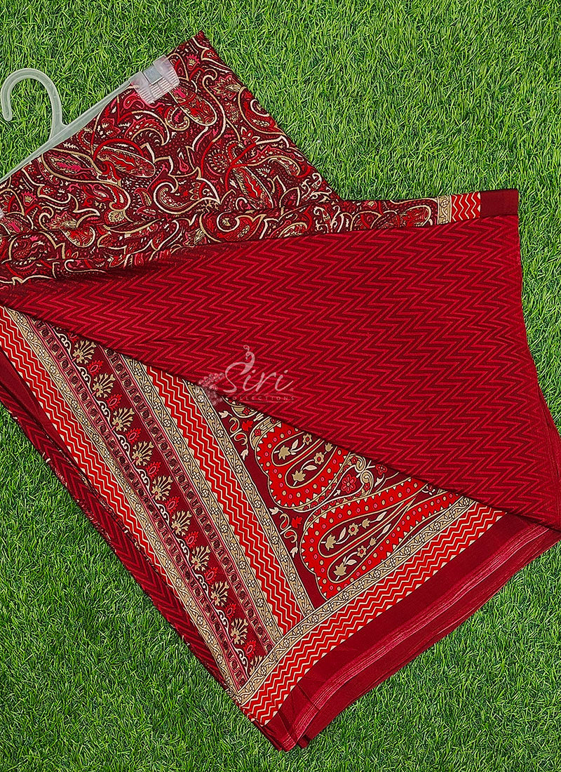 Beautiful Floral Printed Crepe Silk Saree