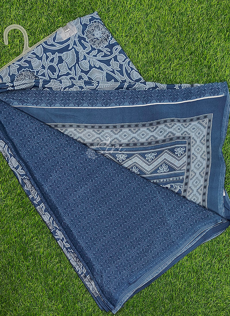 Beautiful Floral Printed Crepe Silk Saree