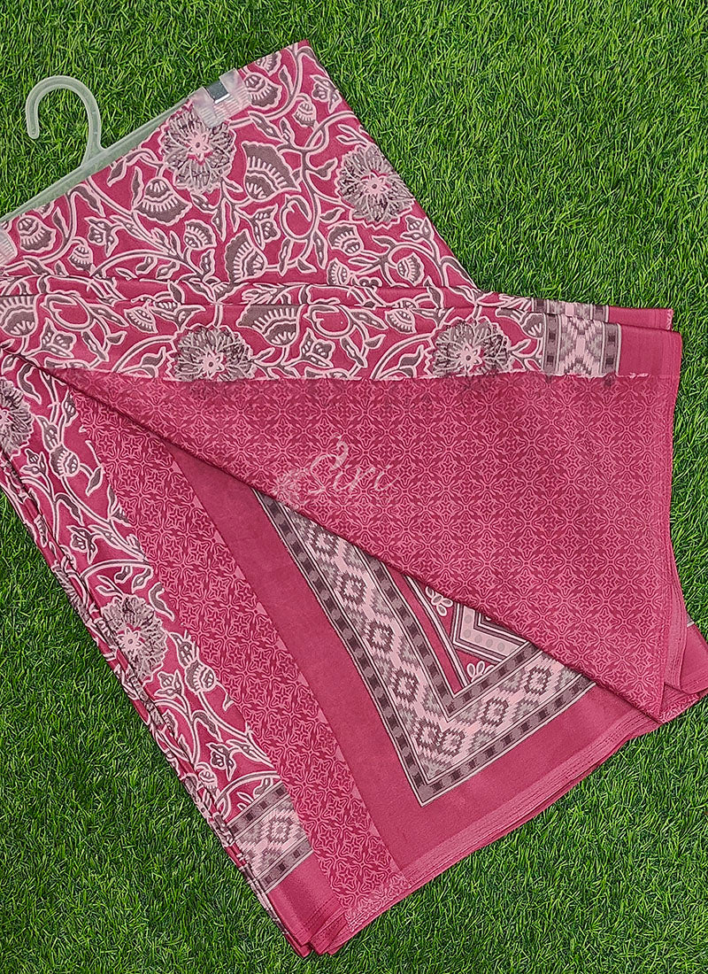 Beautiful Floral Printed Crepe Silk Saree