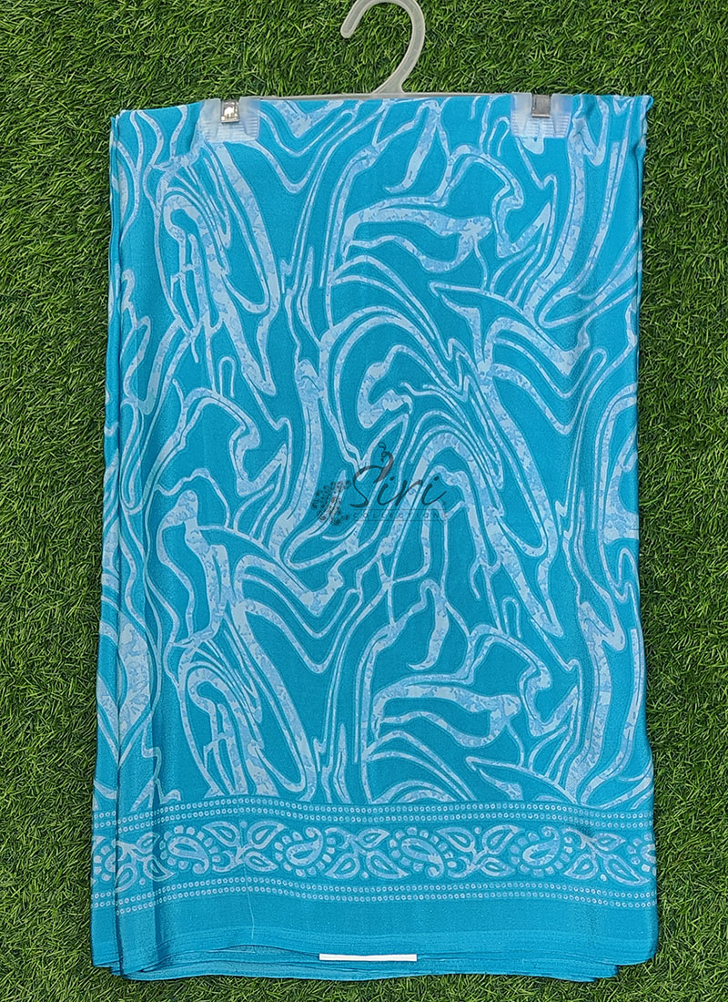 High Quality Printed Crepe Silk Saree with Blouse