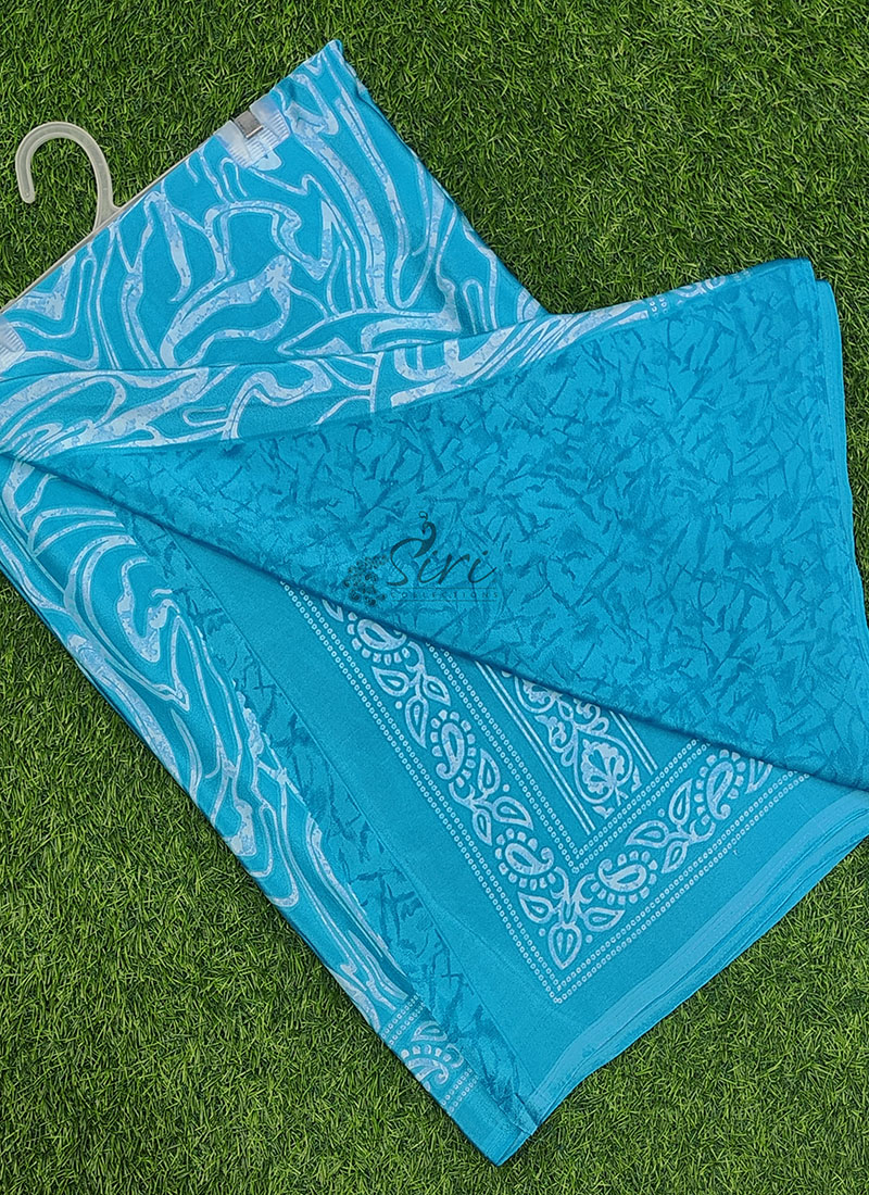 High Quality Printed Crepe Silk Saree with Blouse