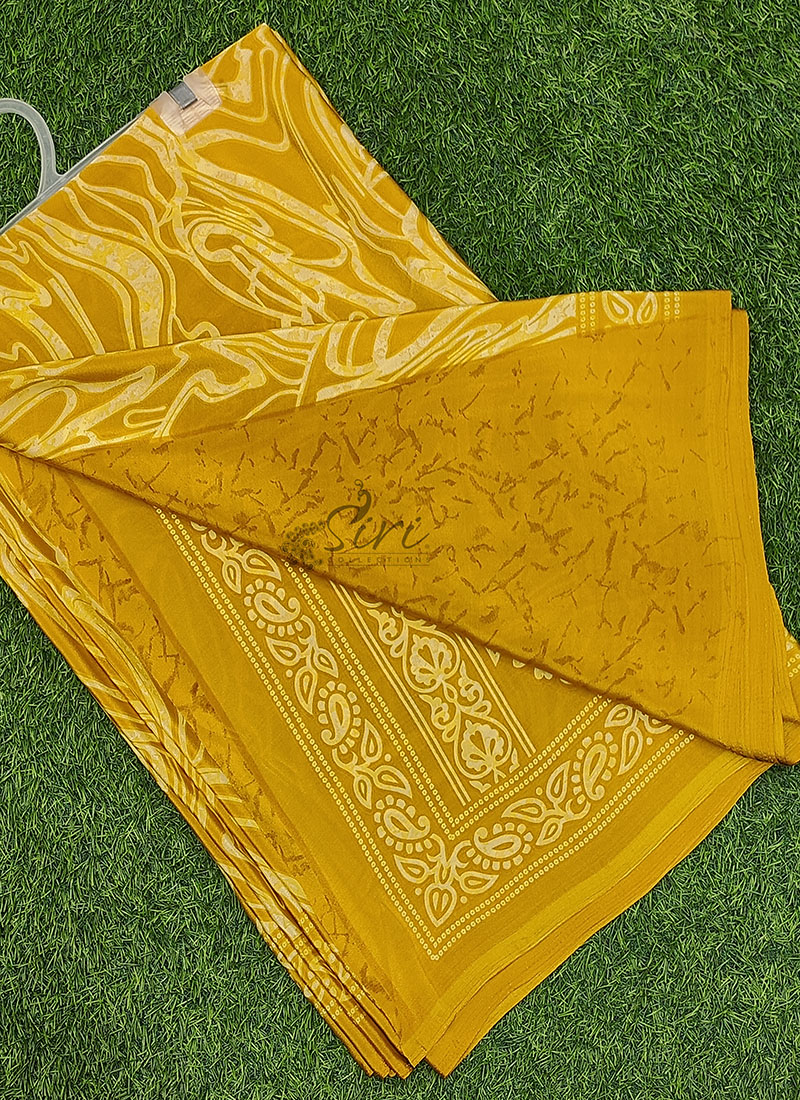 High Quality Printed Crepe Silk Saree with Blouse