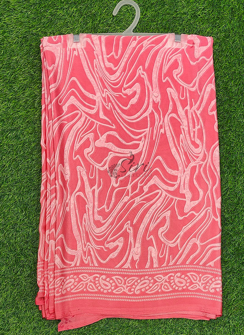 High Quality Printed Crepe Silk Saree with Blouse