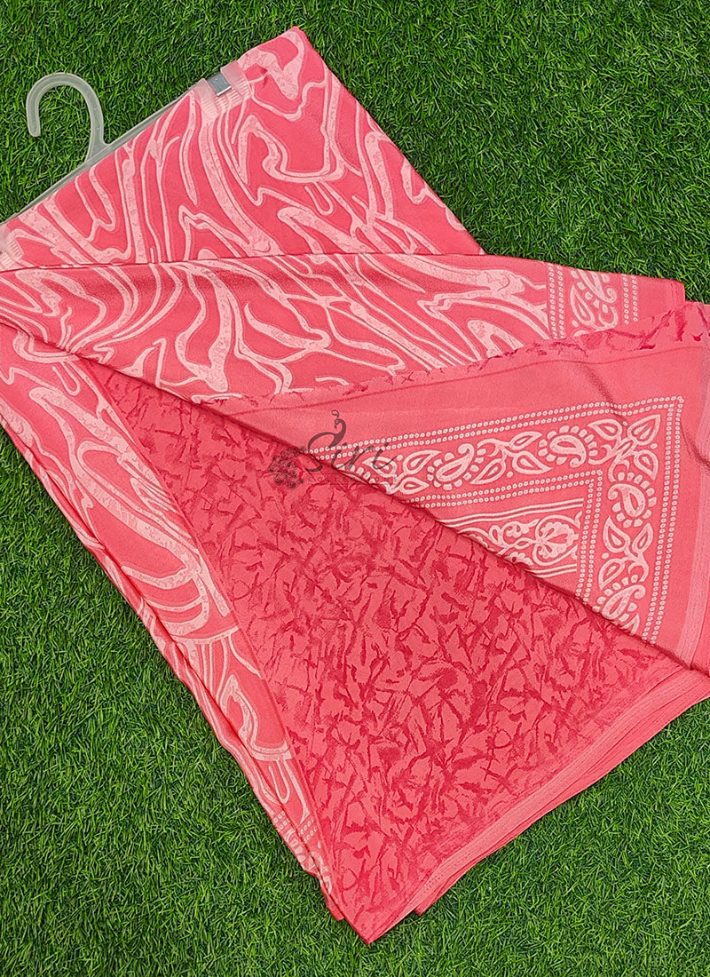 High Quality Printed Crepe Silk Saree with Blouse