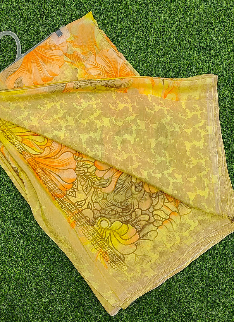 Siri Sarees Latest Floral Print Crepe Silk Saree with Blouse