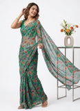 Beautiful Digital Print Floral Chiffon Saree