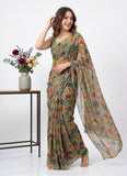 Beautiful Digital Print Floral Chiffon Saree