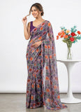 Beautiful Digital Print Floral Chiffon Saree