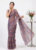 Beautiful Digital Print Floral Chiffon Saree
