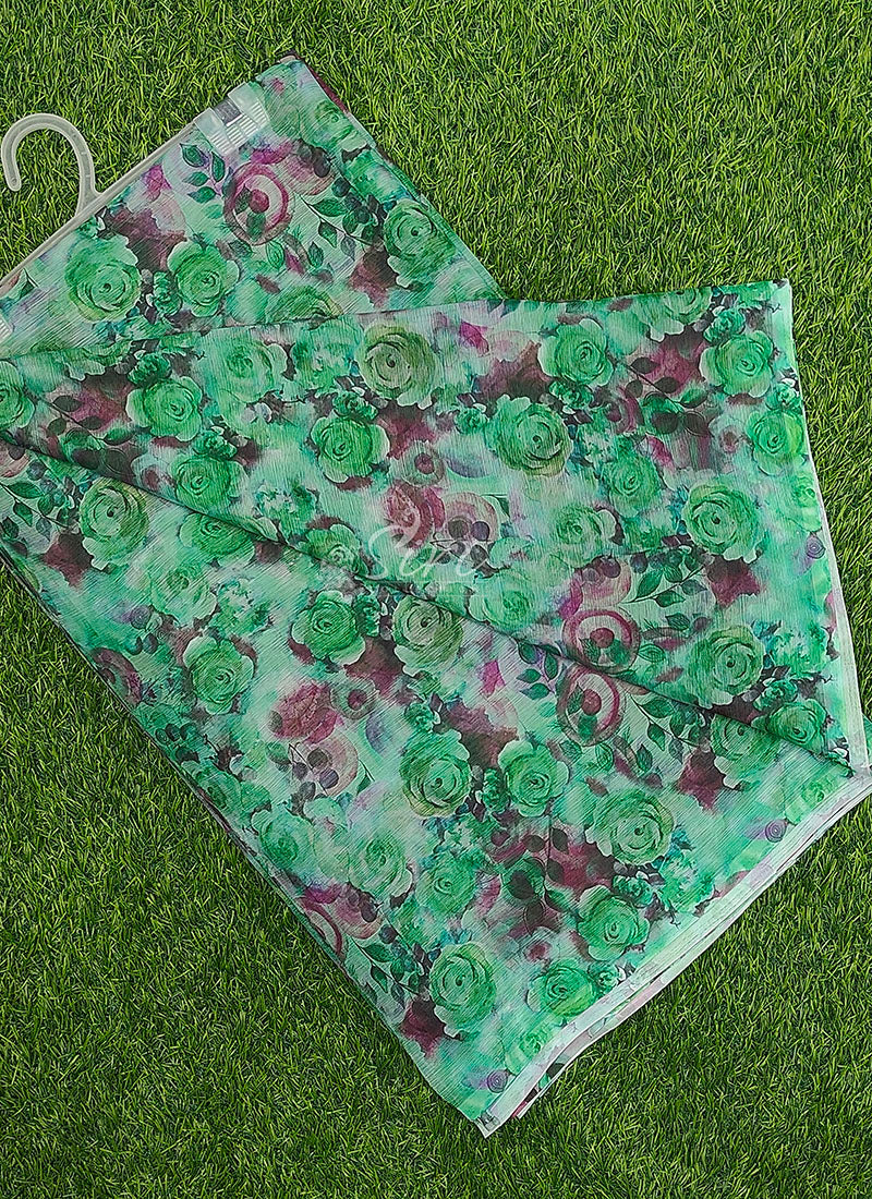 Beautiful Digital Print Floral Chiffon Saree