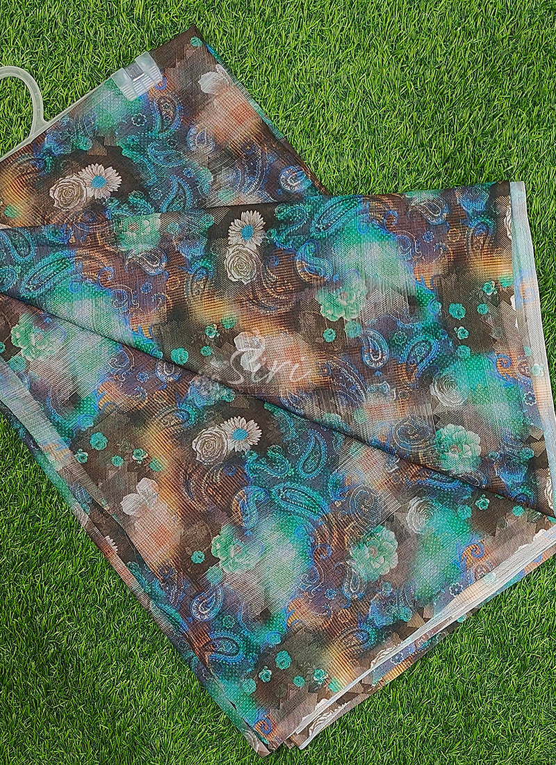 Beautiful Digital Print Floral Chiffon Saree