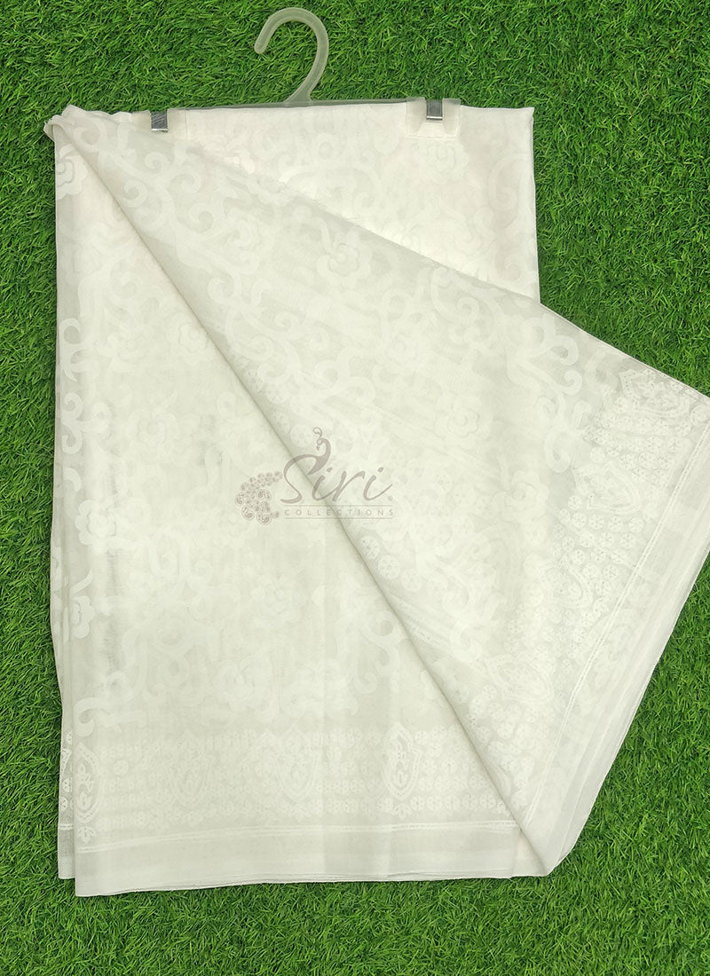 Beautiful White Summer Roganza Brasso Saree